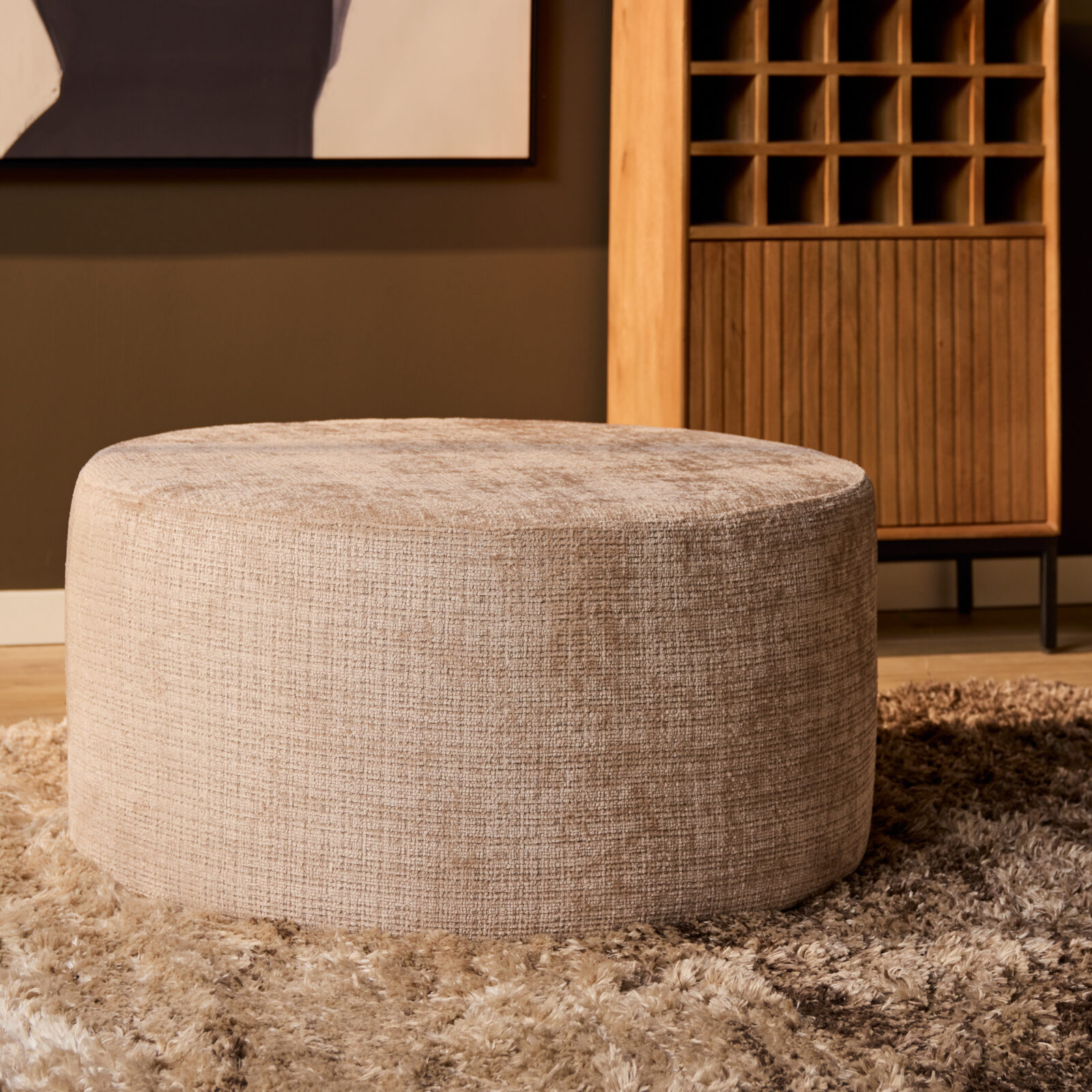 Mein Sofa-Hocker | Rund | 80 cm | Cremona 14 | Taupe