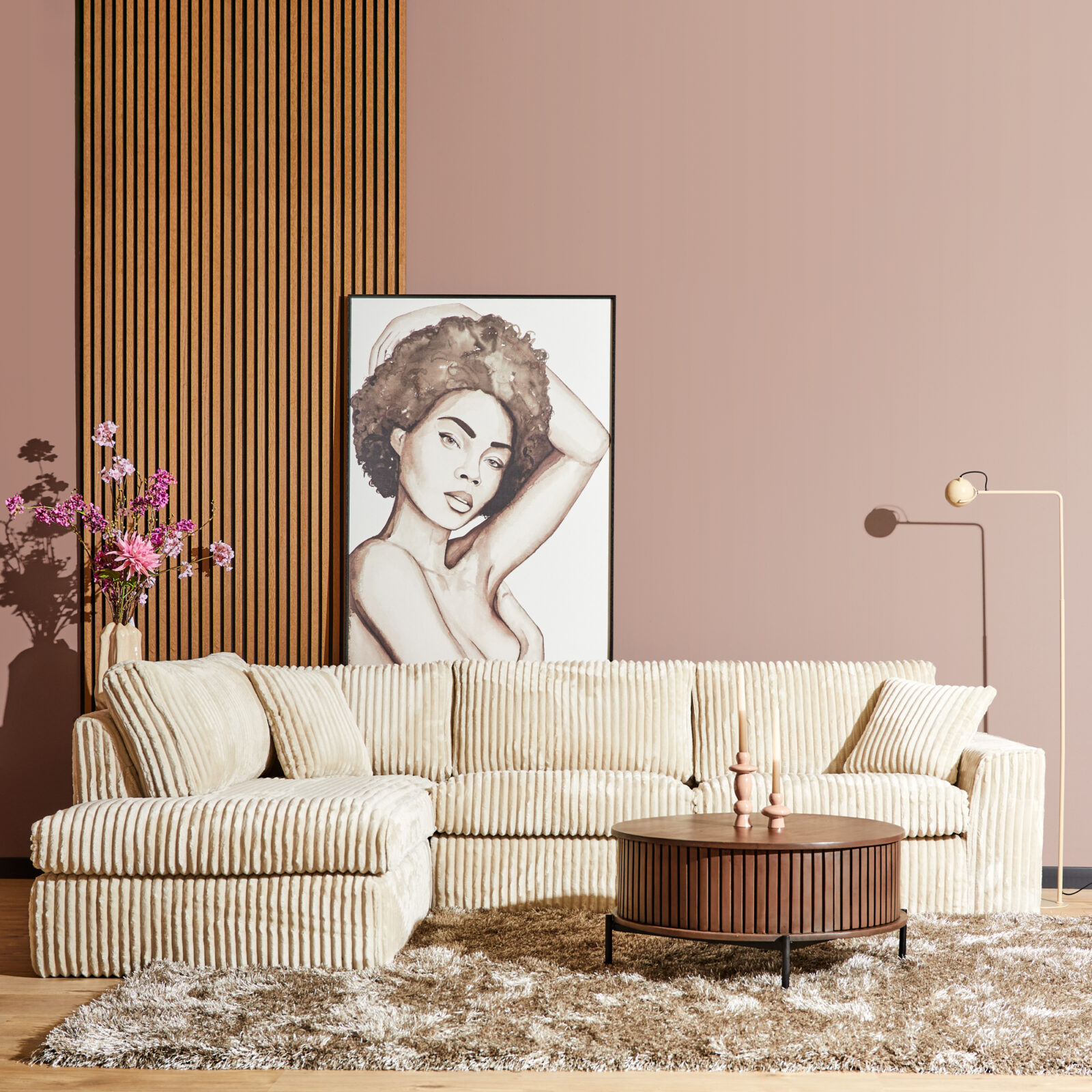 MySofa Teddy | Recamiere links + 2,5-Sitzer | Beige