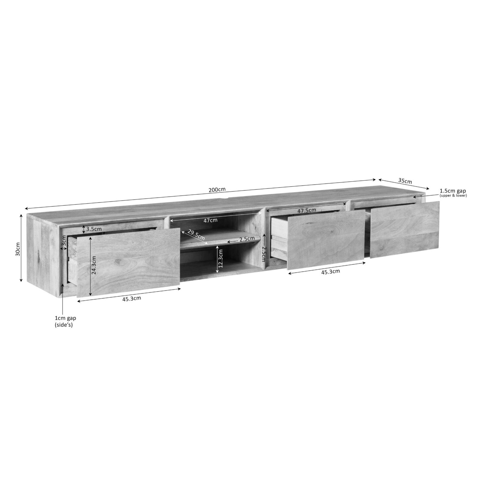 Schwebendes TV-Möbel Ambiance Black | 200 cm – Bild 3