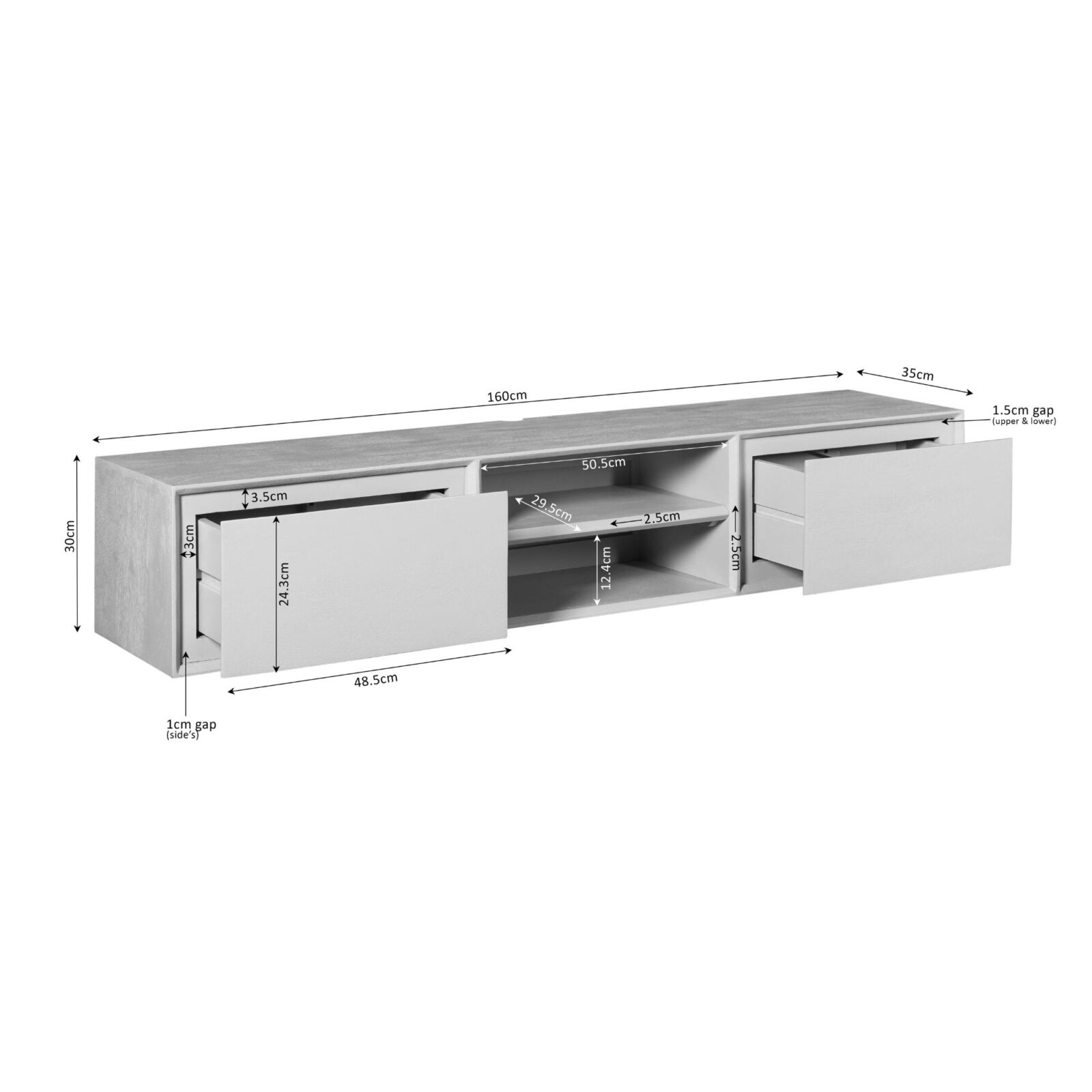 Schwebendes TV-Möbel Ambiance Sand | 160 cm – Bild 3