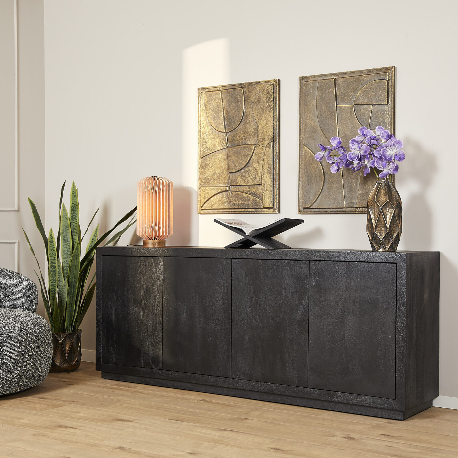 Sideboard Brüssel Schwarz 4-türig | 200 cm