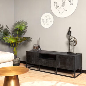 TV-Möbel Denver Black 145 cm | Mangoholz und Stahl