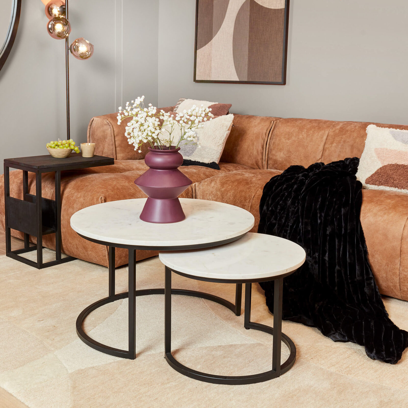 Couchtisch Nova | Set aus 2 | Rund | Weißer Marmor